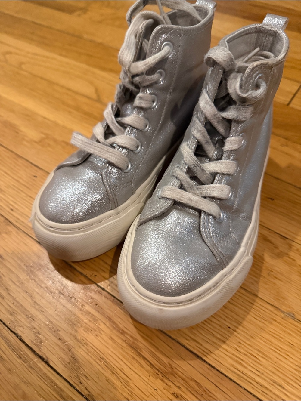 Old Navy Metallic Silver High-Top Platform Sneakers for kids